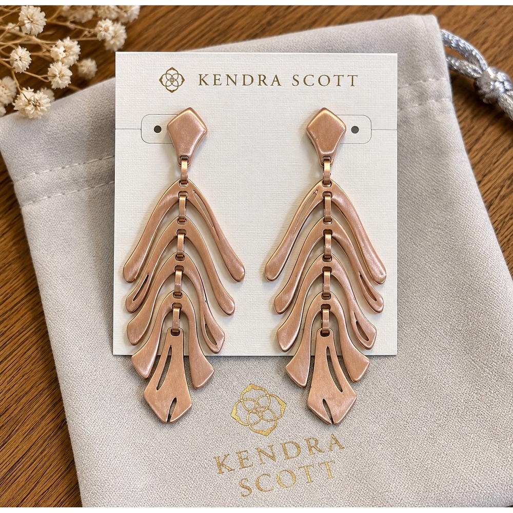 Kendra Scott Luca Statement Earrings Rose Gold Tiered Drop NWT